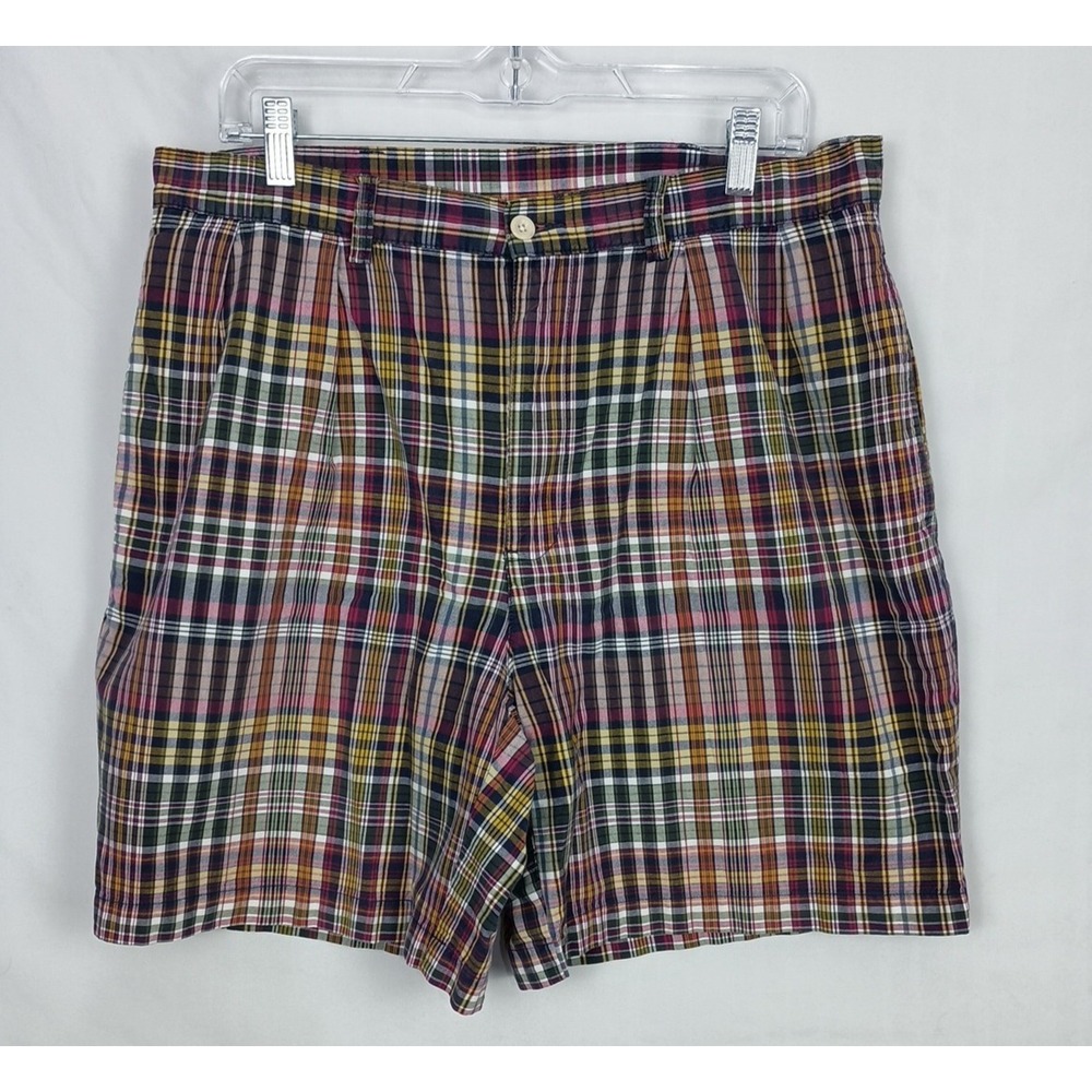 VTG Polo Ralph Lauren Plaid Tyler Shorts Men's 34x 7 Chino Flat Front Cotton